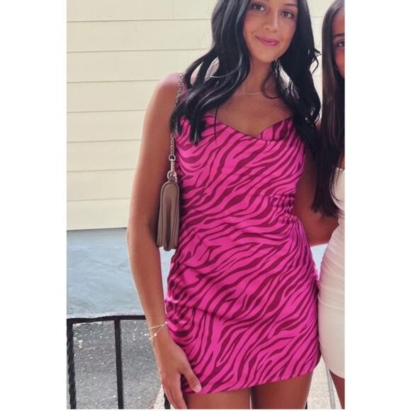 Princess Polly Women's Mini Dress Gia Pink Zebra Animal Print Cowl Neck Size 4 - Picture 2 of 16
